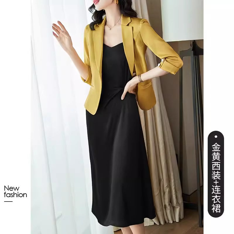 Importé - Ensemble Blazer Femme Col Tailleur Deux Pièces En Soie