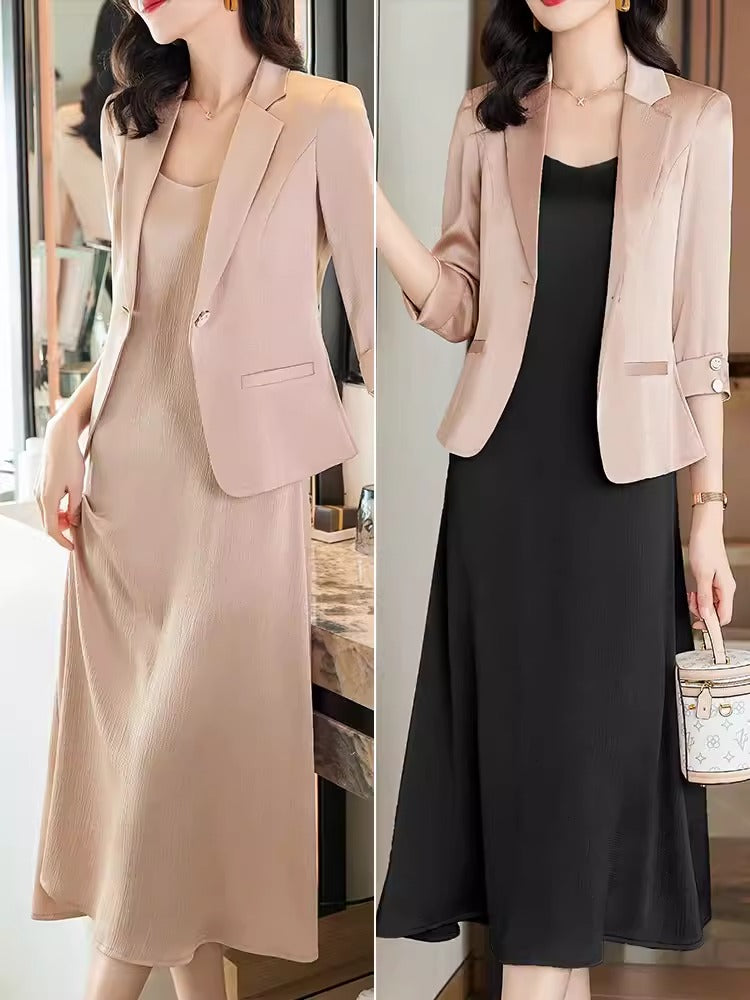 Importé - Ensemble Blazer Femme Col Tailleur Deux Pièces En Soie