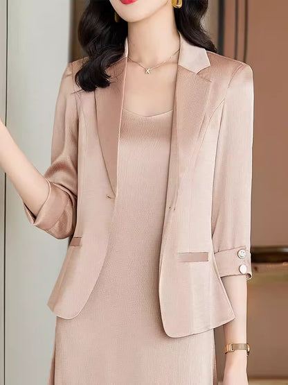 Importé - Ensemble Blazer Femme Col Tailleur Deux Pièces En Soie