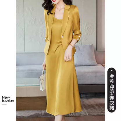 Importé - Ensemble Blazer Femme Col Tailleur Deux Pièces En Soie