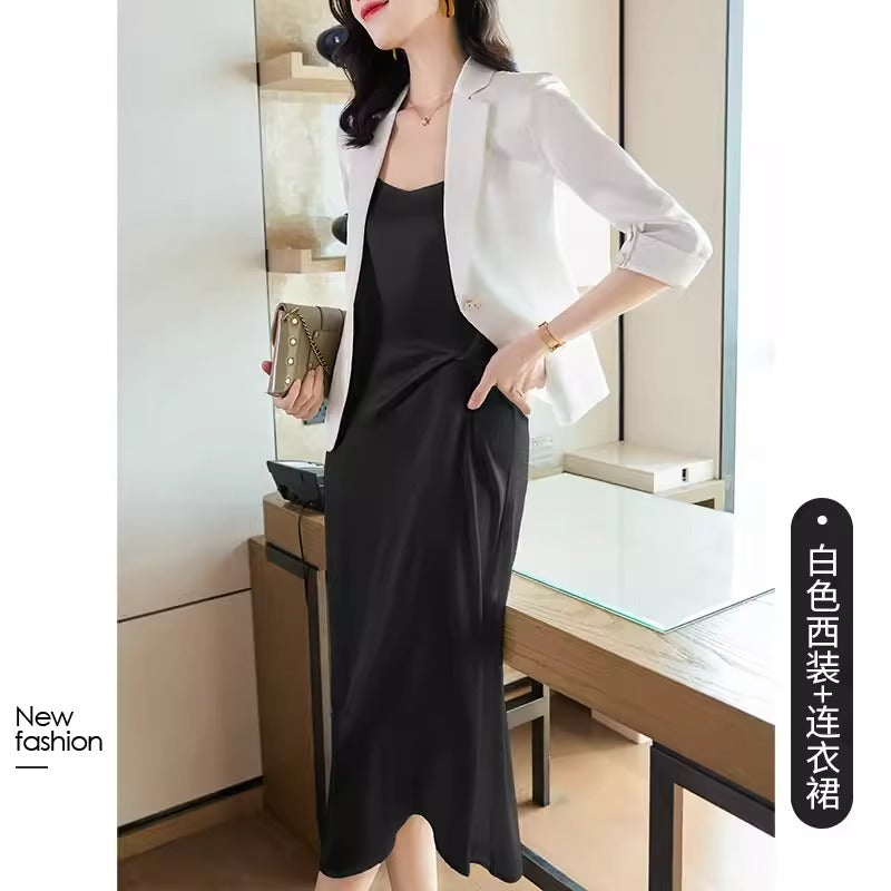 Importé - Ensemble Blazer Femme Col Tailleur Deux Pièces En Soie
