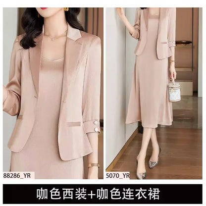 Importé - Ensemble Costume Femme Slim Col Tailleur Deux Pièces En Satin