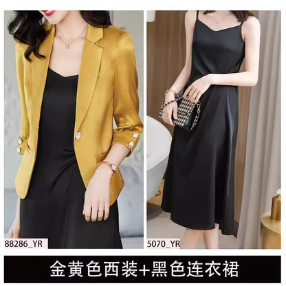Importé - Ensemble Costume Femme Slim Col Tailleur Deux Pièces En Satin