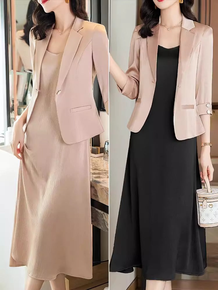 Importé - Ensemble Costume Femme Slim Col Tailleur Deux Pièces En Satin