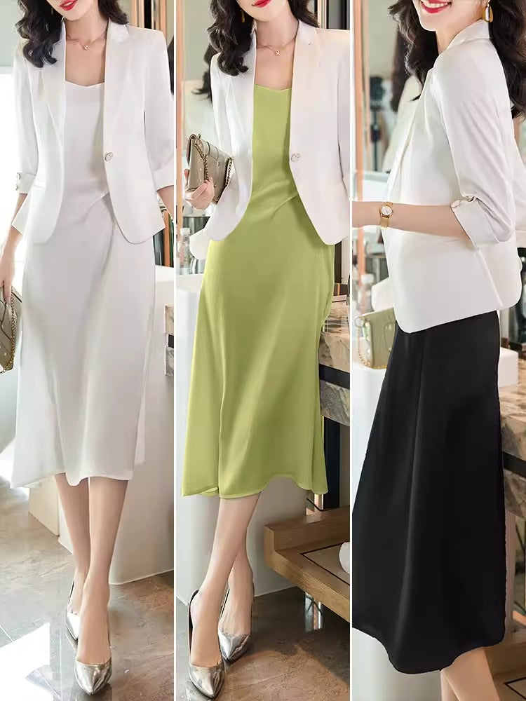 Importé - Ensemble Costume Femme Slim Col Tailleur Deux Pièces En Satin