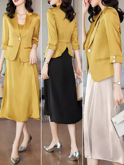 Importé - Ensemble Costume Femme Slim Col Tailleur Deux Pièces En Satin