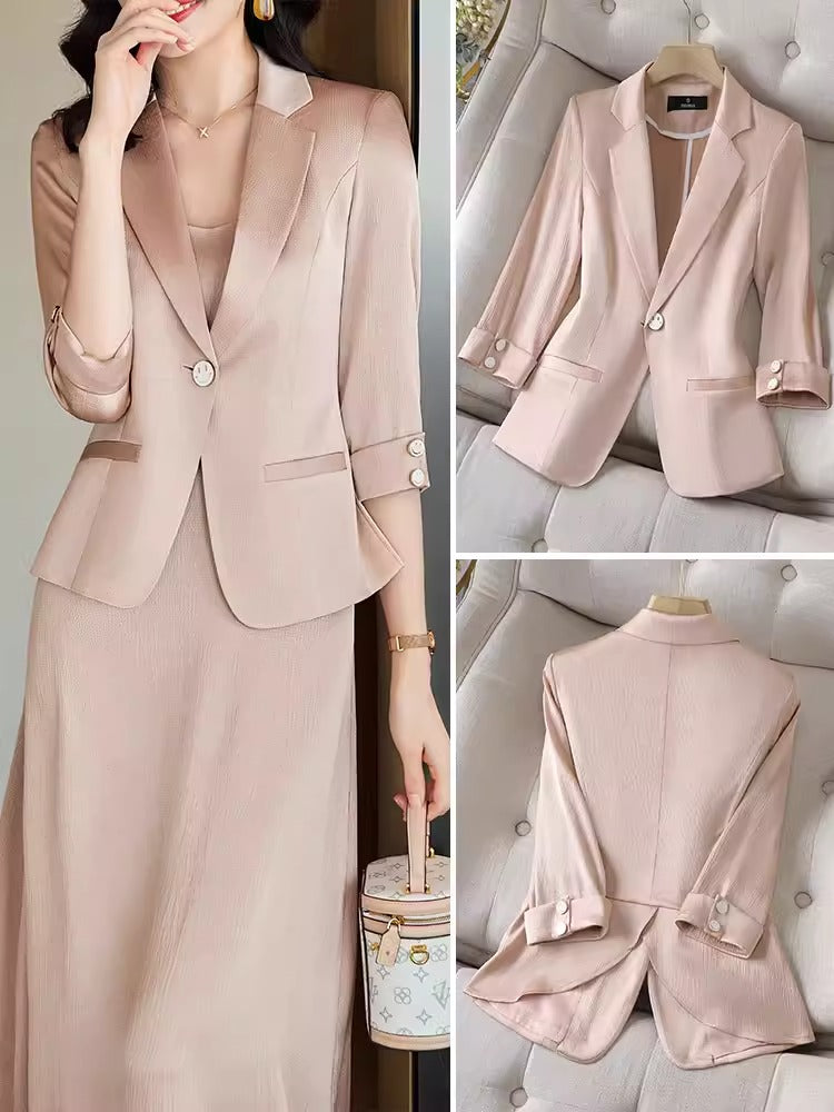 Importé - Ensemble Costume Femme Slim Col Tailleur Deux Pièces En Satin