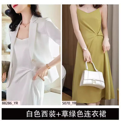 Importé - Ensemble Costume Femme Slim Col Tailleur Deux Pièces En Satin