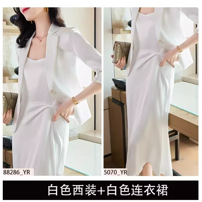 Importé - Ensemble Costume Femme Slim Col Tailleur Deux Pièces En Satin