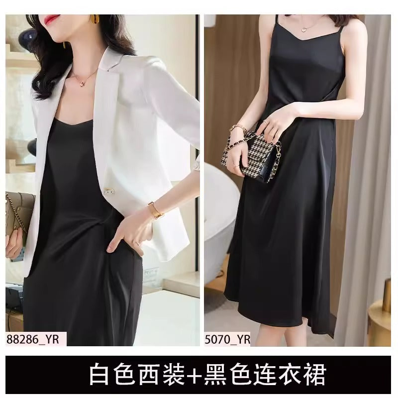 Importé - Ensemble Costume Femme Slim Col Tailleur Deux Pièces En Satin