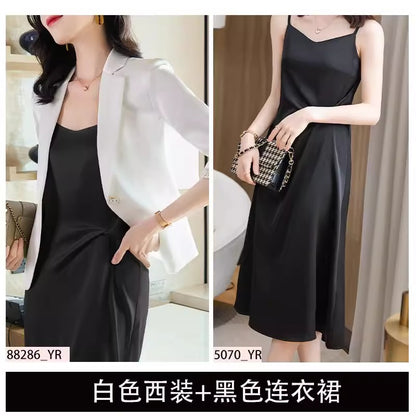 Importé - Ensemble Costume Femme Slim Col Tailleur Deux Pièces En Satin