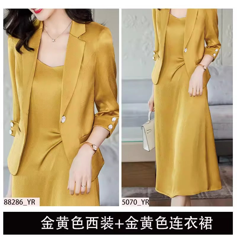 Importé - Ensemble Costume Femme Slim Col Tailleur Deux Pièces En Satin