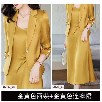 Importé - Ensemble Costume Femme Slim Col Tailleur Deux Pièces En Satin