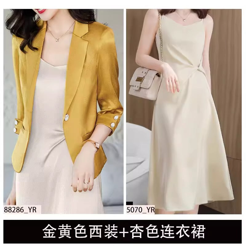 Importé - Ensemble Costume Femme Slim Col Tailleur Deux Pièces En Satin
