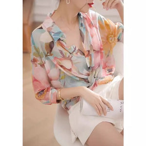 Importé - Chemiser Femmes Manches Longues Italien En Mousseline De Soie