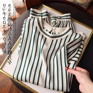 Importé - Chemiser Femmes Manches Longues En Soie A Rayures