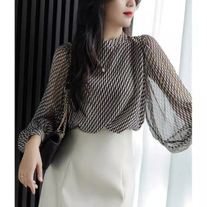 Importé - Chemiser Femmes Manches Longues Col Montantes En Soie