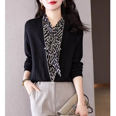 Importé - Chemiser Femmes Col En V Style Pull A Manches Longues