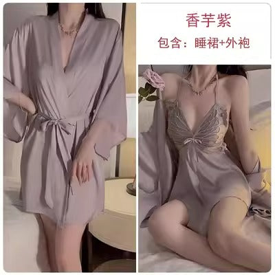 Importe - Pyjama Nuisette Femme Col V Manches Longues