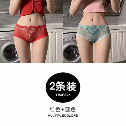 Importé - Lot 2 Slips Caleçon Femme En Dentelle 100% Coton