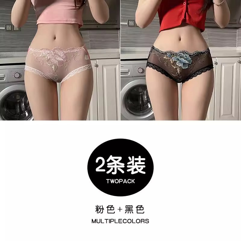 Importé - Lot 2 Slips Caleçon Femme En Dentelle 100% Coton
