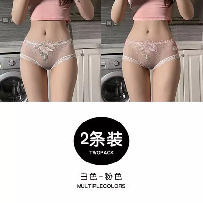 Importé - Lot 2 Slips Caleçon Femme En Dentelle 100% Coton