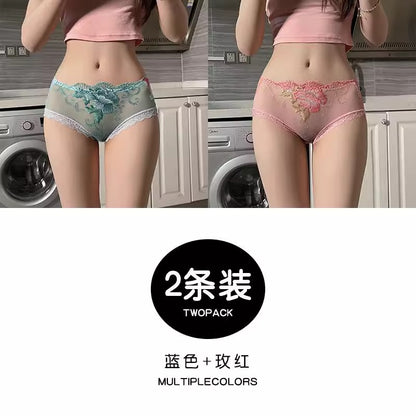 Importé - Lot 2 Slips Caleçon Femme En Dentelle 100% Coton