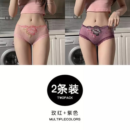 Importé - Lot 2 Slips Caleçon Femme En Dentelle 100% Coton