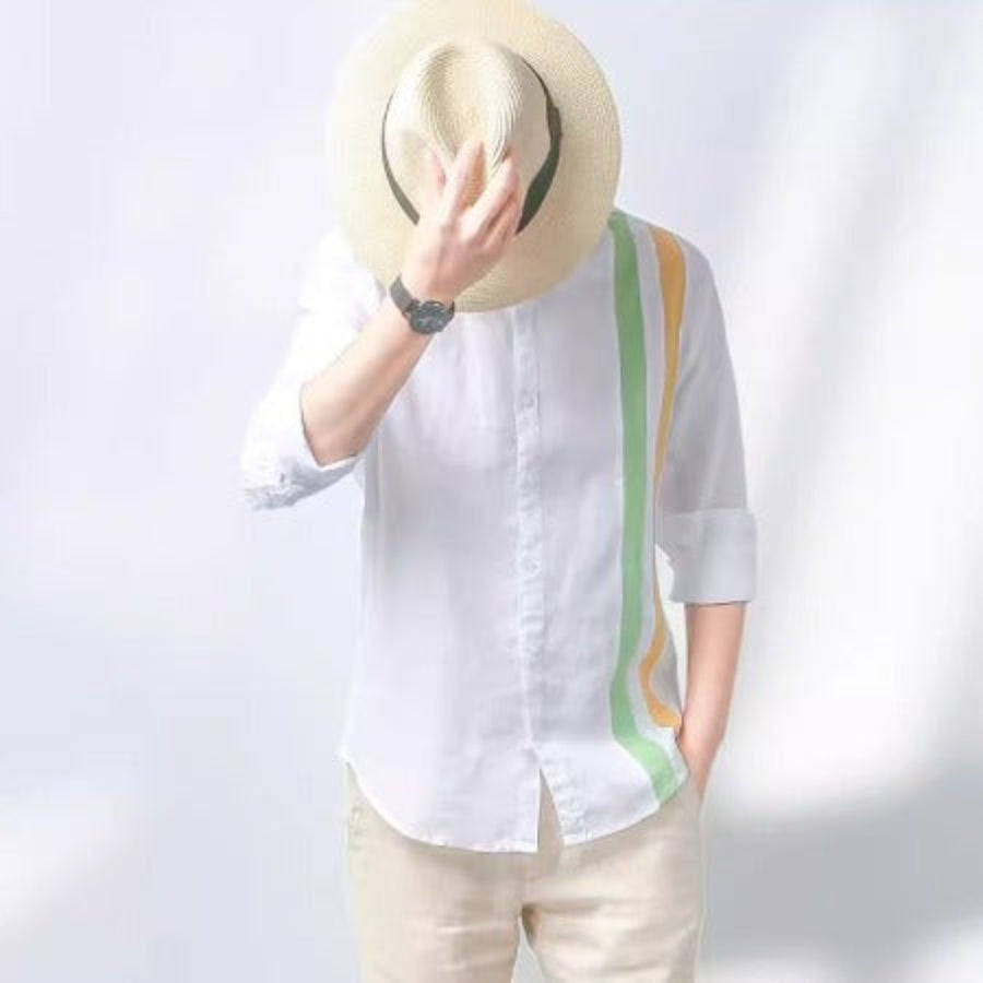 Importé - Chemise Homme Lin Décontractée Manches Longues