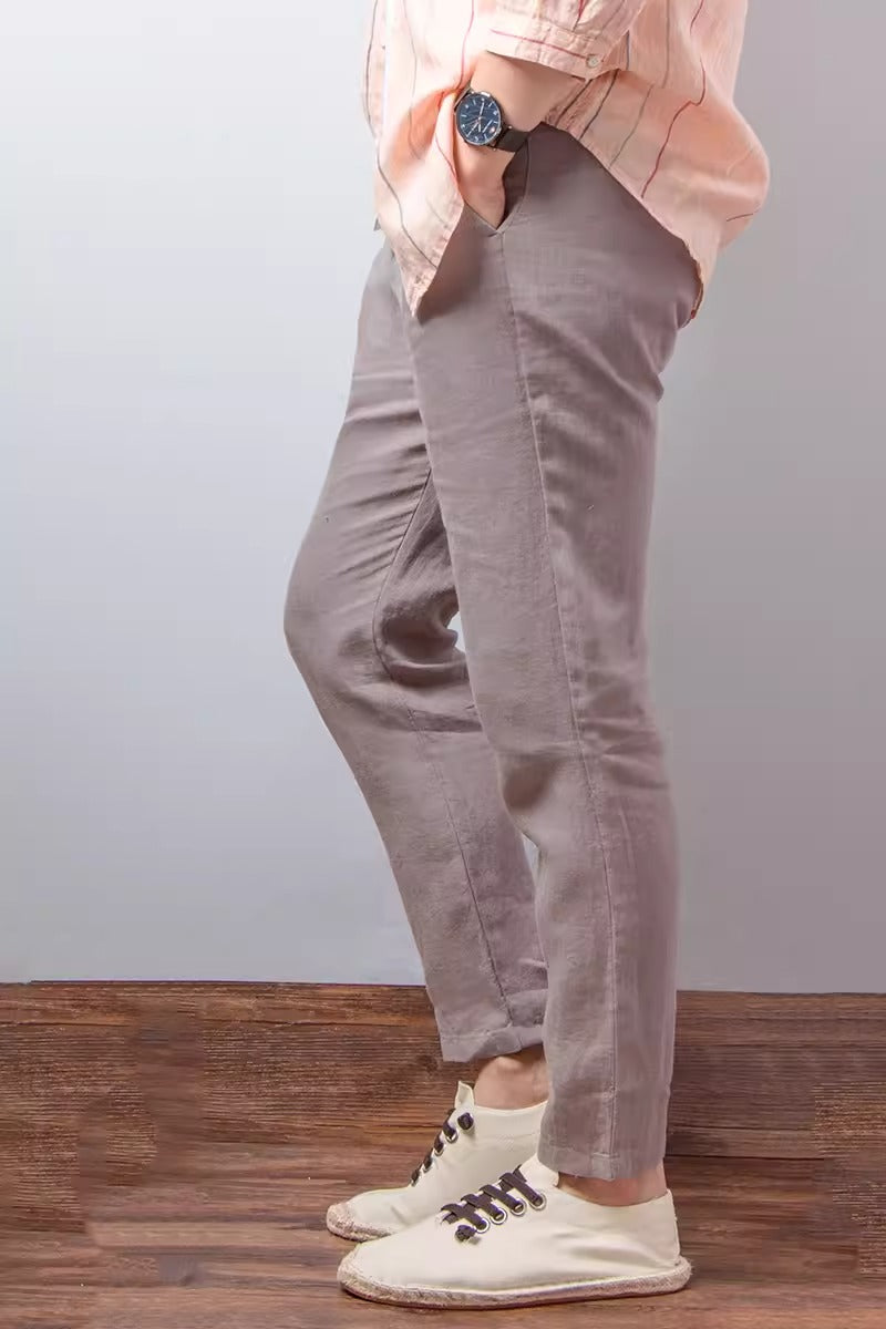 Importé - Pantalon 100% En Lin Décontracté Pour Homme