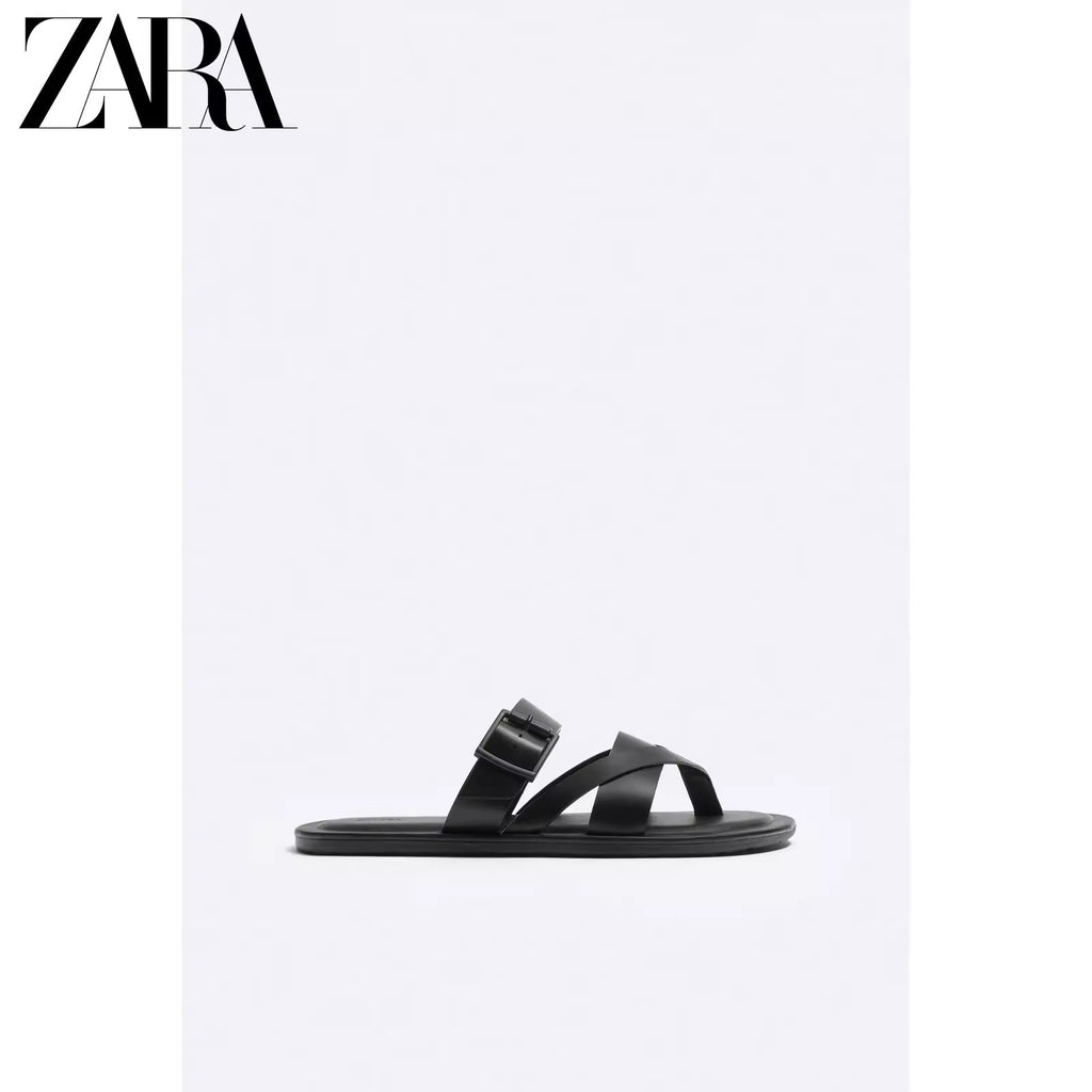 Importé - ZARA NEW - Sandales Homme A Lanières Avec Boucle En Cuir Pu