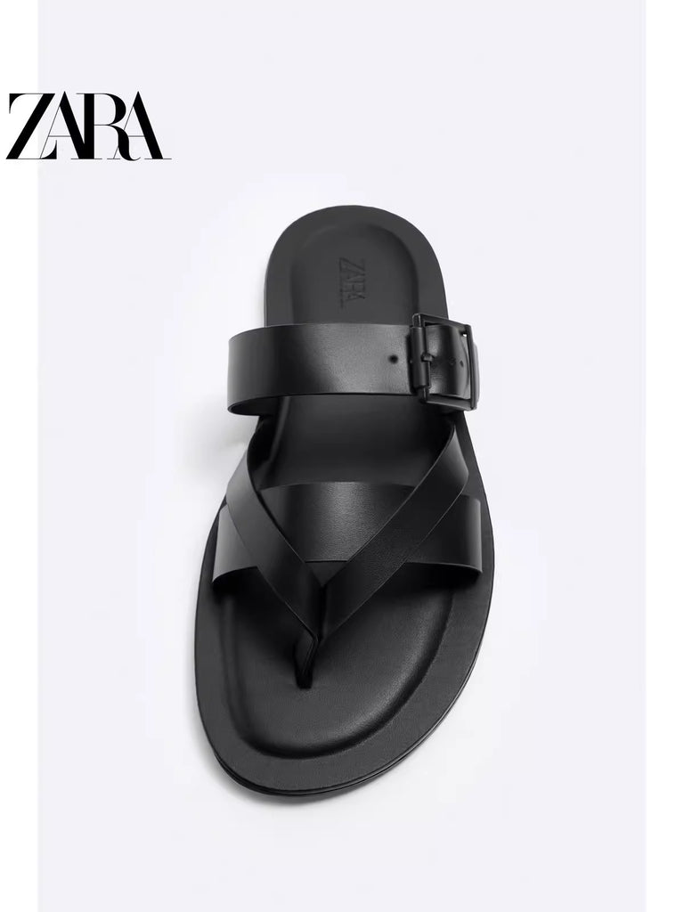 Importé - ZARA NEW - Sandales Homme A Lanières Avec Boucle En Cuir Pu