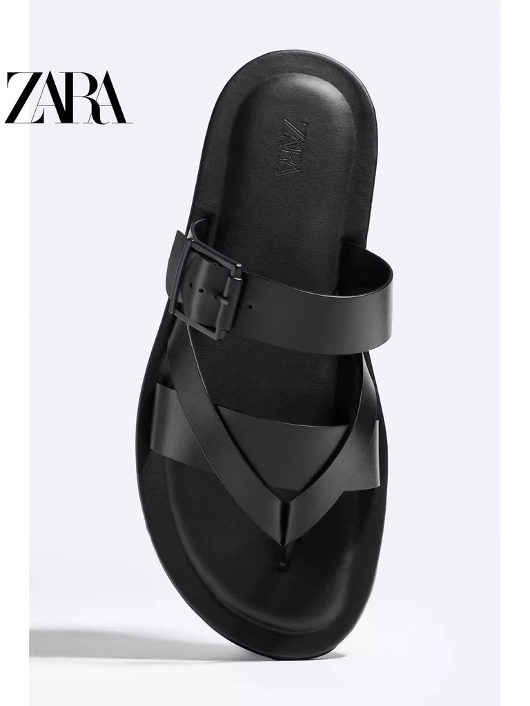 Importé - ZARA NEW - Sandales Homme A Lanières Avec Boucle En Cuir Pu