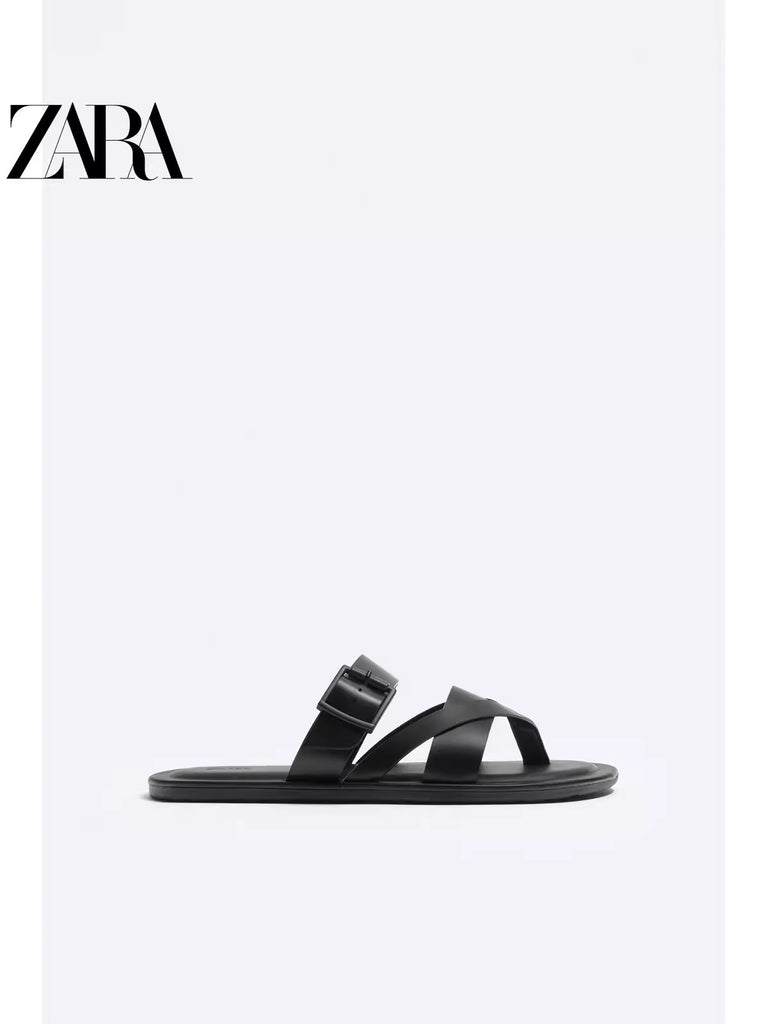 Importé - ZARA NEW - Sandales Homme A Lanières Avec Boucle En Cuir Pu