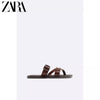 Importé - ZARA NEW - Sandales Homme A Lanières Avec Boucle En Cuir Pu - Marron