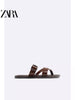 Importé - ZARA NEW - Sandales Homme A Lanières Avec Boucle En Cuir Pu - Marron