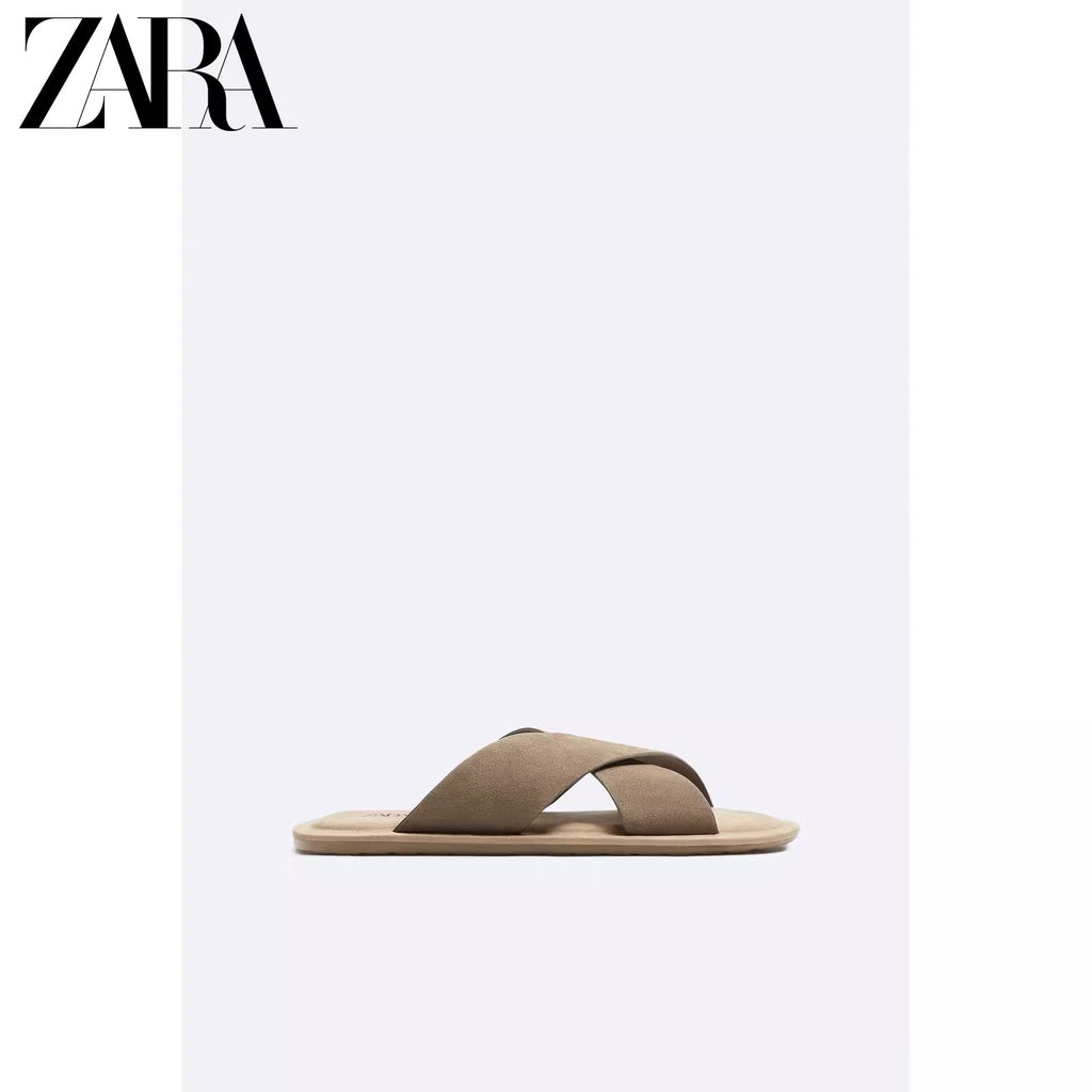 Importé - ZARA NEW - Sandales Homme A Lanières Style Rétro En Daim  - Brun