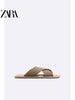 Importé - ZARA NEW - Sandales Homme A Lanières Style Rétro En Daim  - Brun