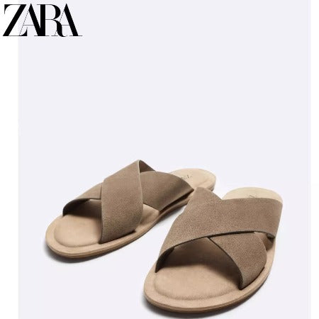 Importé - ZARA NEW - Sandales Homme A Lanières Style Rétro En Daim  - Brun