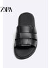 Importé - ZARA NEW - Sandales Homme Style Rétro En Cuir PU - Noir