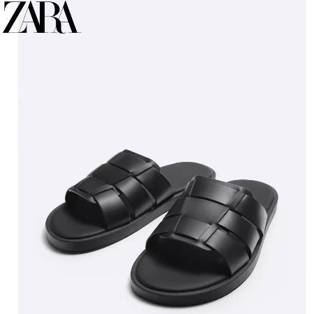 Importé - ZARA NEW - Sandales Homme Style Rétro En Cuir PU - Noir