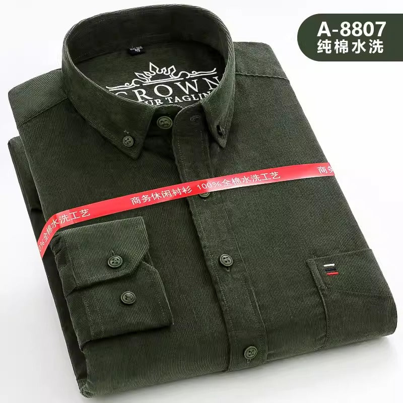 Importé - Chemise Homme Coton Velours Côtelé Manches Longues
