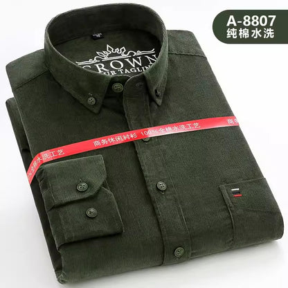Importé - Chemise Homme Coton Velours Côtelé Manches Longues
