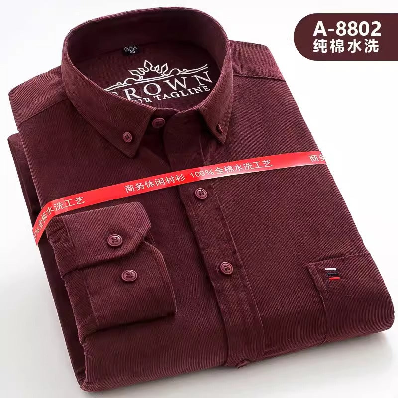 Importé - Chemise Homme Coton Velours Côtelé Manches Longues