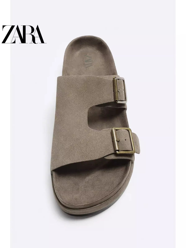 Importé - ZARA NEW - Sandales Homme Légères Style Rétro En Daim - Marron