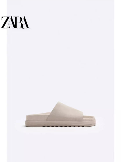 Importé - ZARA NEW - Sandales Homme Légères En Cuir Daim PU - Gris