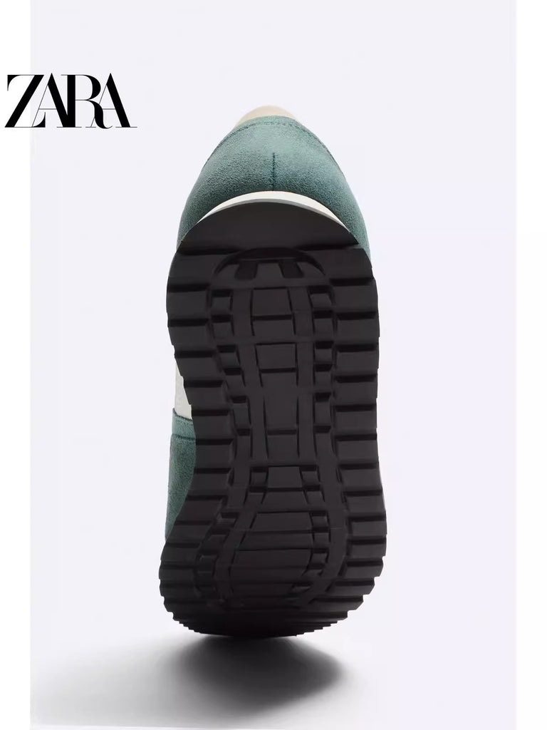 Importé - ZARA NEW - Chaussure Homme Sport Baskets Rétro Bi-Matière - Vert