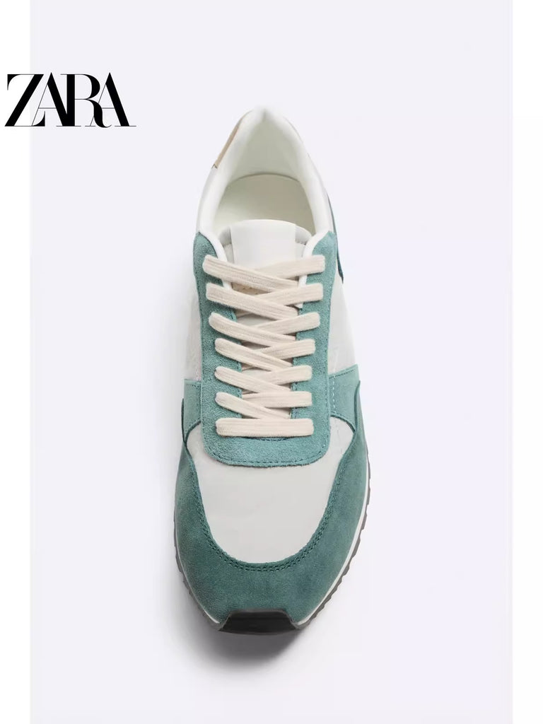 Importé - ZARA NEW - Chaussure Homme Sport Baskets Rétro Bi-Matière - Vert