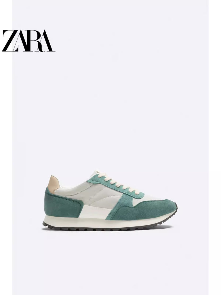 Importé - ZARA NEW - Chaussure Homme Sport Baskets Rétro Bi-Matière - Vert