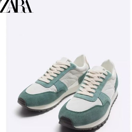 Importé - ZARA NEW - Chaussure Homme Sport Baskets Rétro Bi-Matière - Vert